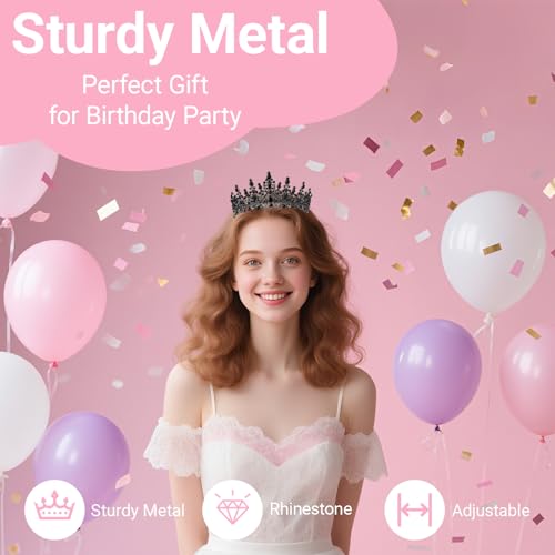 Birthday Tiara and Crown with Sash, Birthday Tiara for Women Party (Black)