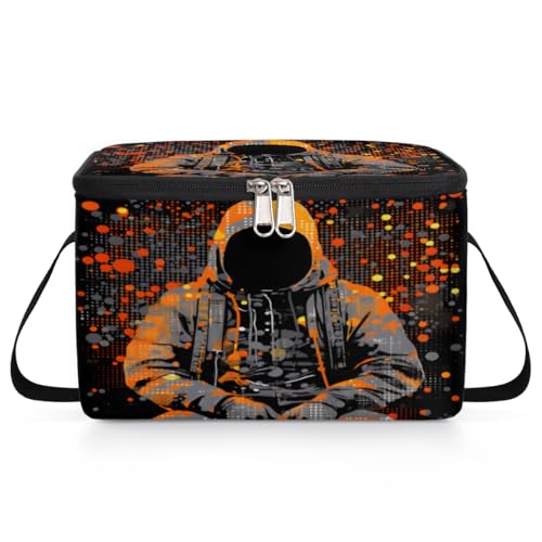 GzLeyigou Hooded Man Lunch Bags for Women Men 9 Cans, Hot & Cold Food Delivery Bag Insulated Grocery Bag Insulated Lunch Box Scary Guy Cooler Bag for Office Work Picnic Beach