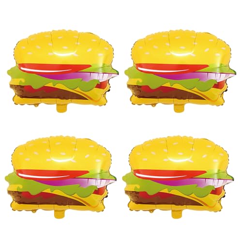 Image of 4PCS Hamburger Balloons, 21 inch Yellow Hamburger Shaped Mylar Balloons, Fast Food Snacks Themed Birthday Party Decorations Supplies