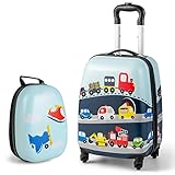BABY JOY Juego de 2 piezas de equipaje para niños, maleta de mano de 16 pulgadas y mochila de 12 pulgadas, funda de viaje para niños con 4 ruedas, asa retráctil, funda ligera para niños y niñas,