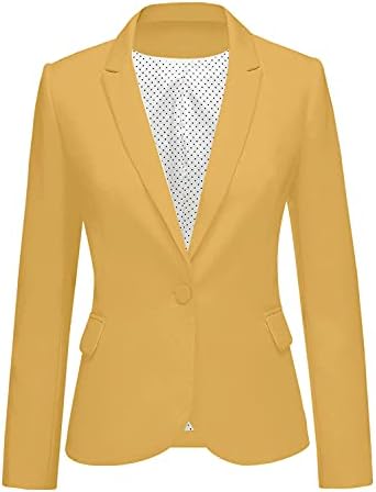 luvamia Women's Casual Long Sleeve Blazer Work Office Notch Lapel Jacket Suit Pocketed Outerwear Vintage Jackets for Women Gold Jacket Yellow Suit Yellow Blazers for Women Yellow Size Medium