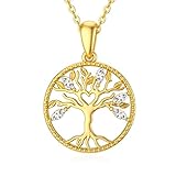 YDD 14k Solid Gold Tree of Life Necklace for Women Family Tree Pendant Necklaces for Women Love Heart Tree of Life Pendant 16'-18'