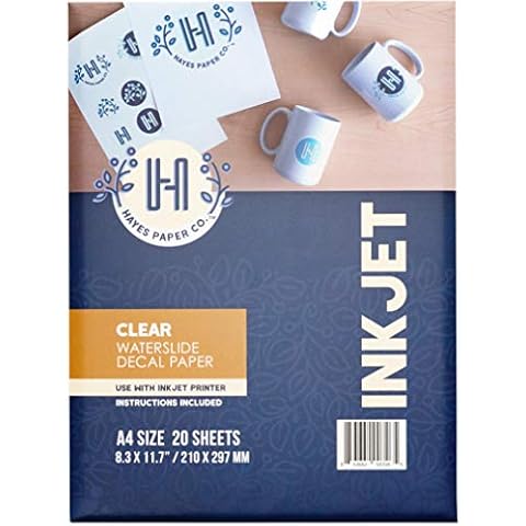 Hayes Paper, Waterslide Decal Paper Inkjet Clear 20 Sheets Premium Water-Slide Transfer Transparent Printable Water Slide Decals A4 Size Cover