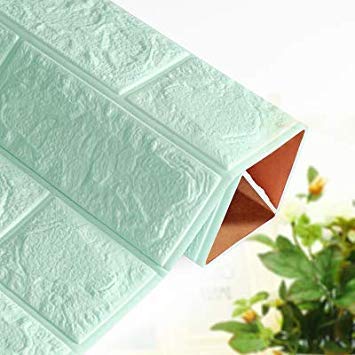 GlobalNiche Waterproof Foam DIY Mosaic Tile 3D Wall Sticker Kids Room Decal Home Decor Bedroom Living Room Self Adhesive Brick Wallpaper Color Light Green Dimensions 4PCS
