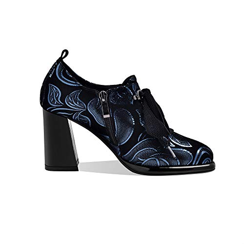 TinaCus Women's Handmade Printed Suede Leather Platform Round Toe Lace Up Side Zip High Chunky Heel Pumps4