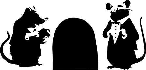 Boxprints Banksy Sticker Mural-Motif : Souris et Le Rat avec Autocollant pour Murs et Automatique pour Ordinateur Portable, Noir, X-Small: 15cm x 30cm / 6" x 12"