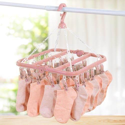 Miniatura 3 de Percha De Secado De Ropa, 2 Perchas De Ropa Interior Con 32 Clips, Colgador De Goteo Plegable Portátil, Gancho Giratorio De 360 Para Ropa, Toallas, Calcetines, Guantes, Brasieres, Lencería
