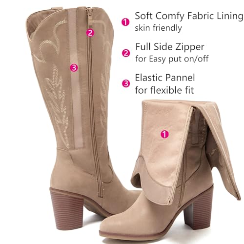 Luoika Women's Extra Wide Calf Cowboy Knee High Boots，Wide Width Cowgirl Boots Chunky Pump Heel Plus Size Western Tall Boots.3