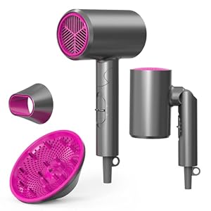 Foldable Ionic Hair Dryer 1800W Professional Blow Dryer with 2 Speed 3 Heat, Cool Shot, Diffuser & Concentrator, Travel Hairdryer for Women & Men – Light Gray