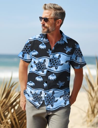Image of Yoimira Hawaiian Shirts for Men, Print Mens Casual Short Sleeve Button Down Shirts Floral Aloha Beach Shirt