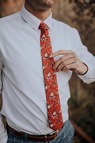 Image of DAZI Men's Skinny Tie Floral Print Cotton Necktie, Great for Weddings, Groom, Groomsmen, Missions, Dances, Gifts.