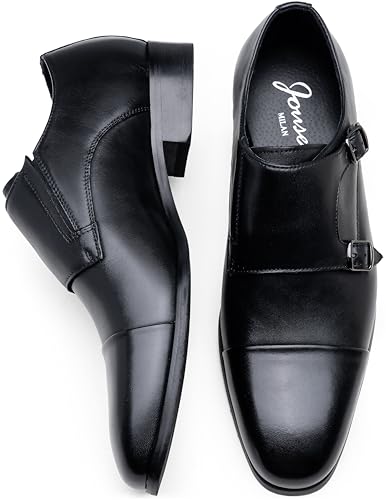 Jousen Mens Dress Loafers Leather Double Monk Strap Oxford Slip On Cap Toe Dress Shoes for Men3