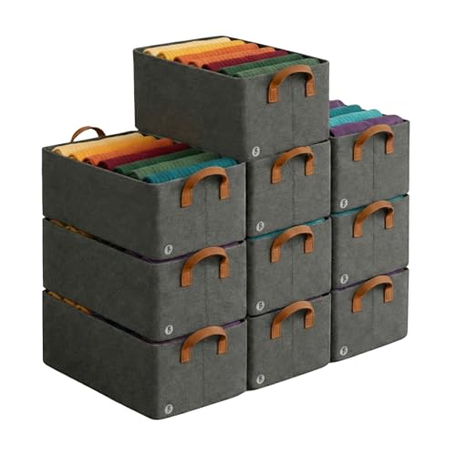 Image of Btag Foldable Clothes Storage Baskets with Handles |Galvanized Steel Frame | Storage Boxes for Wardrobe, Clothes, Toys, Books, Stationery & Documents | Pack of 10 (901GS)