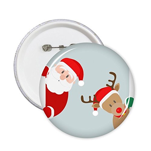 Badge bouton Noël Père Noël Elk illustration ronde M - 5 pièces pour décoration de fête