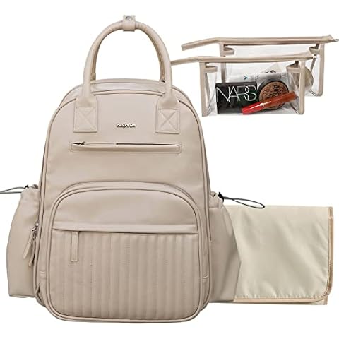 Leather diaper bag backpack, Cream White, L, Stylish Cover
