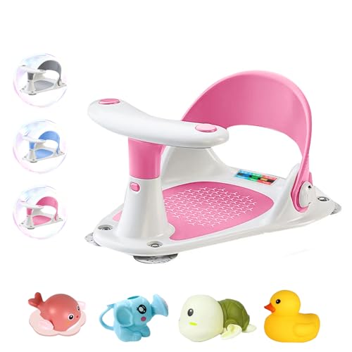 Image of EASYFORALL Baby Bath Seat with Water Thermometer for Infants Baby Bathing, Non-Slip Baby Bathtub Seat, Portable Foldable Baby Bath Tub Seat for Infant Toddler 6-36 Months (Pink Bathtub Seat)