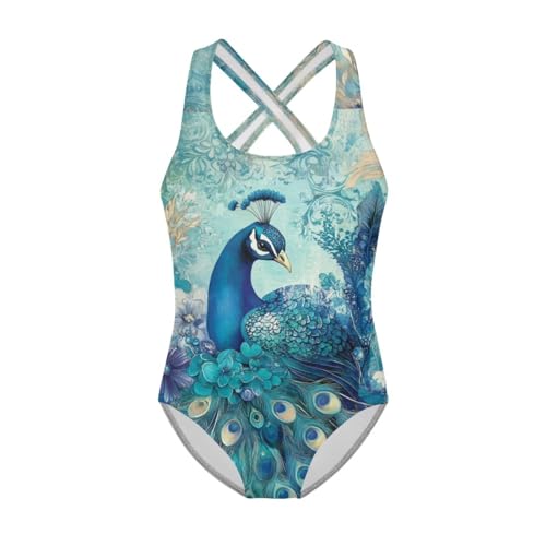 Image of WELLFLYHOM Girls' One Piece Swimsuit for Age 5-14 Cross Back Full Coverage Swimwear Sleeveless Bathing Suits