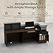 Laxodor 86.6“L-Shaped Reception Desk with Counter,Modern Reception Desk,Front Counter Table with Adjustable File Cabinet & Keyboard Tray,for Office, Hotel,Financia/Law Firms (Brown+Gray+White)