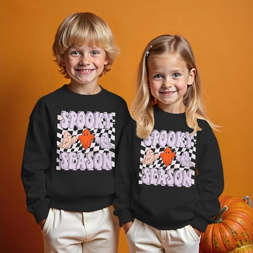 MODNTOGA Toddler Boy Girl Ghost Graphic Shirt Halloween Crewneck T-Shirt Funny Spooky Season Print Long Sleeve Pullover Tops4