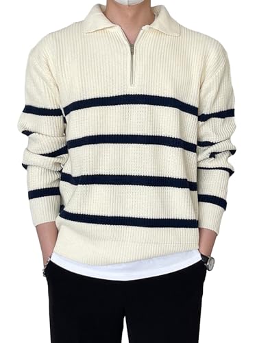 Floerns Men's Casual Long Sleeve Striped Print Zip Up Sweater Pullovers