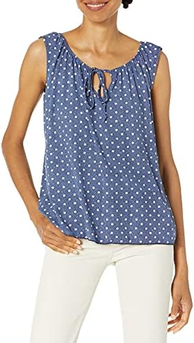 Star Vixen Women’s Sleeveless Peasant Top with Tie Neck