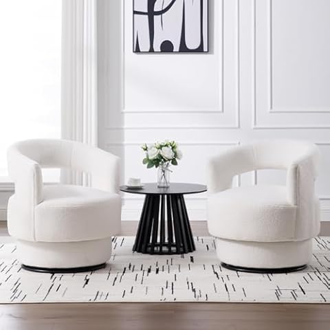 Ya-Home Modern Swivel Accent Chair Set of 2, Comfy Sherpa Fabric Upholstered Side Chair Single Sofa Club Chair for Living Room Meeting Room, White Cover