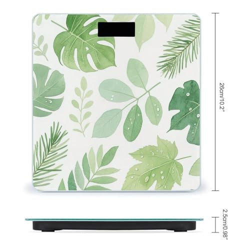 Báscula digital para cuerpo con diseño hojas verdes y cristal templado miniatura 2