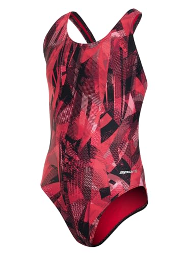 Image of Sporti Wide Strap Girls' Athletic One-Piece Swimsuit - Printed Pattern Competitive Bathing Suit, Racerback Style for Girls