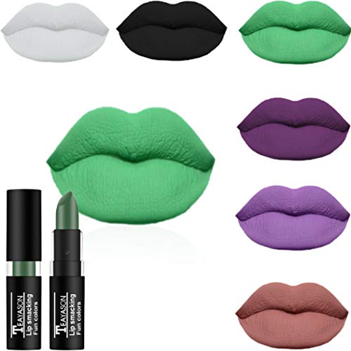 Kisshine Matte Lipsticks Colorful Lipstick Green Long Lasting Lip Stick Non Fading Lip Sticks Costume Party Makeup Gift for Women a (Green 12#)