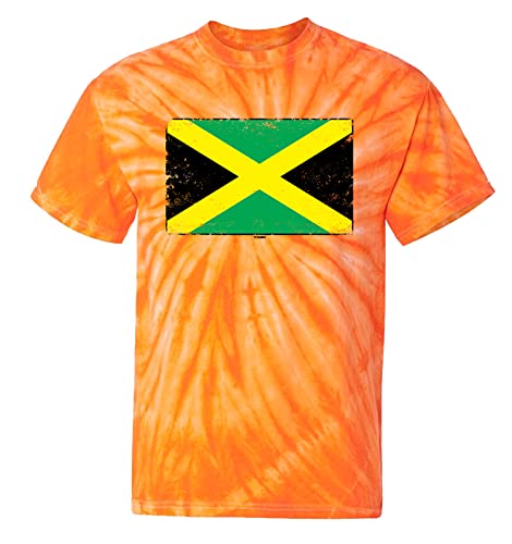 Tcombo Jamaica Flag - Country Heritage Pride Tie Dye Unisex T-Shirt (Orange Tie Dye, Small)