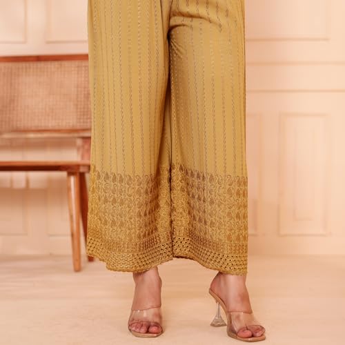 Image of VIVIKA Chikankari Palazzo Pants for Women |Rayon Wide Leg Ethnic Palazo with Embroidery | Comfortable Elastic Waist Women's Palazzo for Casual, Festive & Office Wear