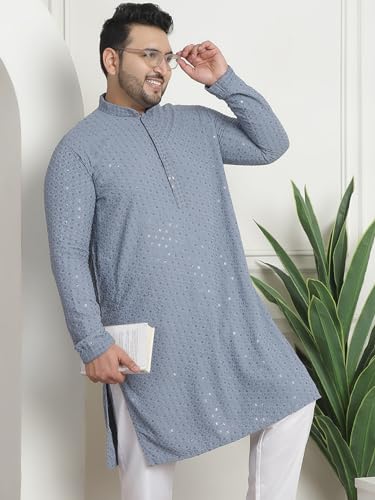 Image of SOJANYA Plus(Since 1958) Men's Cotton Relaxed Fit Straight Radiant Elegance Sequinned Kurta for Navratri, Garba & Puja