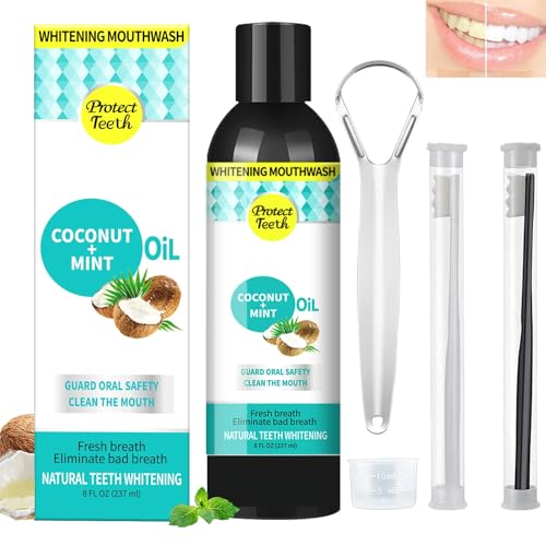 Coconut Oil Pulling Mouthwash Pus,237ml Natural Essential Oils Alcohol Free Mouthwash,Helps with Fresh Breath, Teeth Whitening, Gum Health