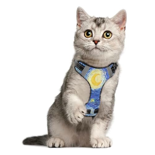 Sletend Oil Painting Starry Night Cat Harness and Leash Set Dog Vest Harness Pet Leash and Collar Set Pet Harness for Kitties Puppies Small Pets Outdoor Walking S -  g298390700p610c650s1334