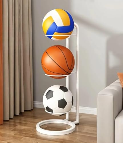 Image of ARHAT ORGANIZERS 3 Tier Sports Ball Stand, Modern Vertical Metal Ball Storage Rack - Holds Basketball, Volleyball, Football - Space-Saving Organizer for Home, Gym, Sports Room
