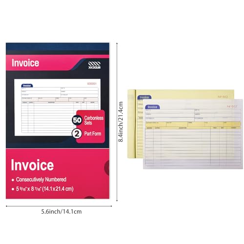 xkdous 5 pack invoice receipt book 2-part carbonless 5-91634 x 8-71634 invoice book for small business 50 sets per book