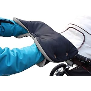 ByBoom - Handwärmer, Muff mit Fleece Innenseite, Universalgröße für Kinderwagen, Buggy, Radanhänger, Farbe:Schwarz/Grau