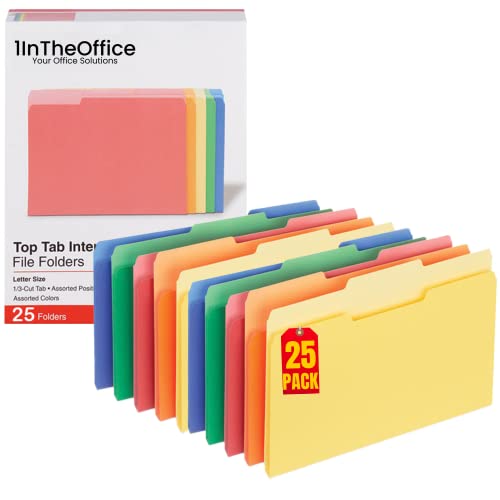 1InTheOffice Farbige Aktenordner in Briefgröße, Aktenordner 1/3 Schnitt, verschiedene Farben, 25 Stück Cover