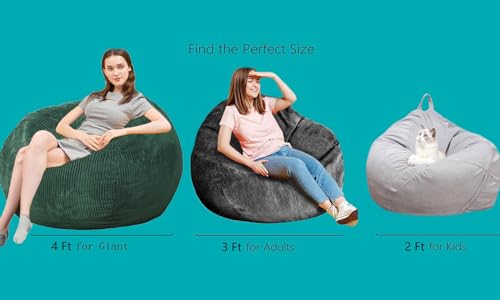 Bean Bag Chairs with Faux Rabbit Fur Cover, 3 ft Giant Memory Foam Bean Bag Chairs for Adults/Teens with Filling,Ultra Soft Faux Fur Fabric, Round Fluffy Sofa for Living Room Bedroom College Dorm - Thumbnail 3