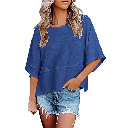 Camisetas Manga Corta Mujer Cuello Crew Casual Camiseta Mujer Loose Fit Sólido Top Básica Verano T-Shirt G1