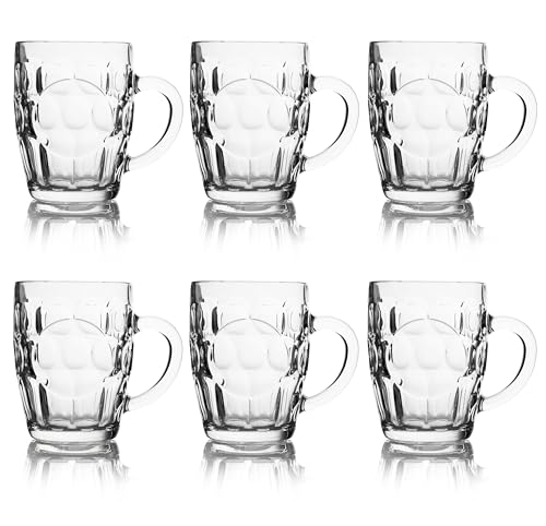 Excelsa Praga Set 6 Bicchieri da Birra, Vetro Soffiato, Trasparente, 550ml, Design Classico con Manico