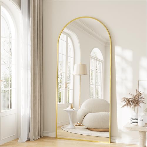 Image of Mirror Full Length, 28 inchx71 inch Large Arched Floor Full Length Mirror with Stand, Room Decor Big Full Body Floor Mirror with HD Tempered Glass Aluminum Frame for Bedroom Living Room, Gold