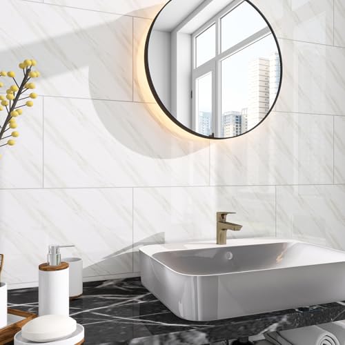 Marble Peel and Stick Backsplash Waterproof 23.6"x11.8" PVC Wall Panels, PVC Foam Marble Tile, Back Splash Stick on Tiles (Not Real Tile) for Kitchen Bathroom Living Room (40, Yellow-Striped Marble) by DULEIXUFHEE - Used condition - Image 2