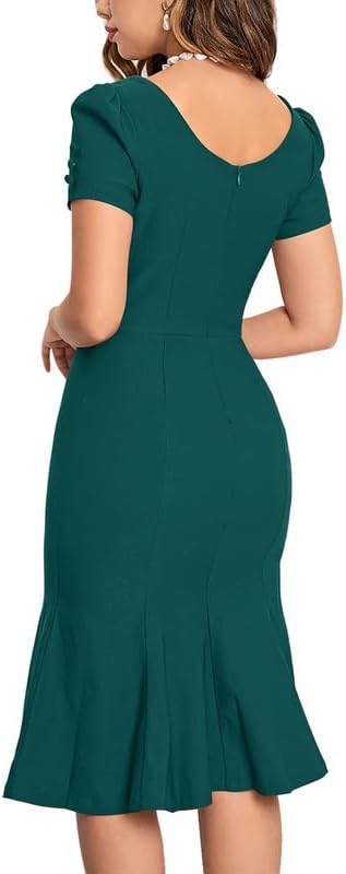 MUXXN Women's 1950s Retro Dress Vintage Short Sleeve Button Down Mermaid Bodycon Midi Casual Work Cocktail Dresses - Image 2