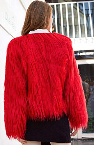 Women's Solid Color Shaggy Faux Fur Coat Long Sleeves Jacket Outerwear Tops2