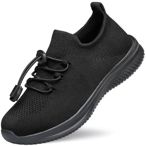 HOKYBATM Boys Girls Shoes Kids Sneakers Lightweight Breathable Athletic Running Tennis Fitness School Child Sock Shoes Black Big Kid Size 4