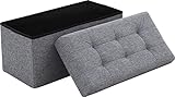 Ornavo Home Foldable Tufted Linen Large Storage Ottoman Bench Foot Rest Stool/Seat - 15" x 30" x 15"