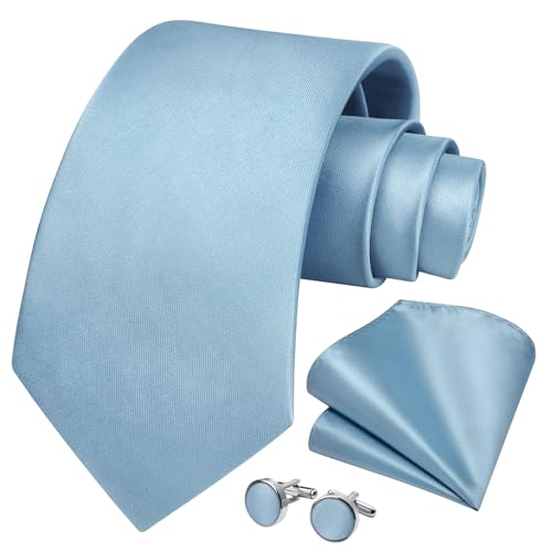 Image of Enlision Mens Ties Solid Color Satin Necktie Ties for men Handkerchief Cufflinks Pocket Squares for Wedding