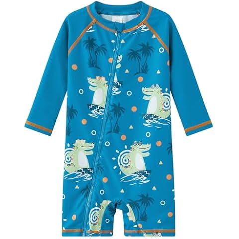 UMELOK Baby Boys One Piece Swimsuit Infant Swimwear Rash Guard Swim Suit Full Zip with Long Sleeve UPF 50+ Sun Protection Sunsuit Green Dinosaur-Blue,9M Cover