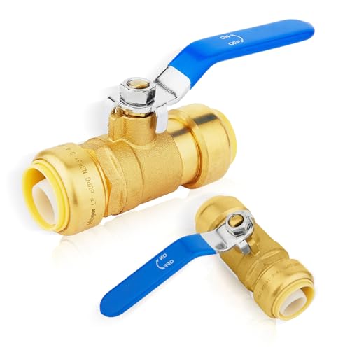 2-PCs HeSun Push Fit Ball Valve, 1-Inch Push-to-Connect Full Port Shut-off Valve for Hot and Cold Water,with 1 Disconnect Clip, PEX,Copper,CPVC, Blue(PF-VALVE080-2)